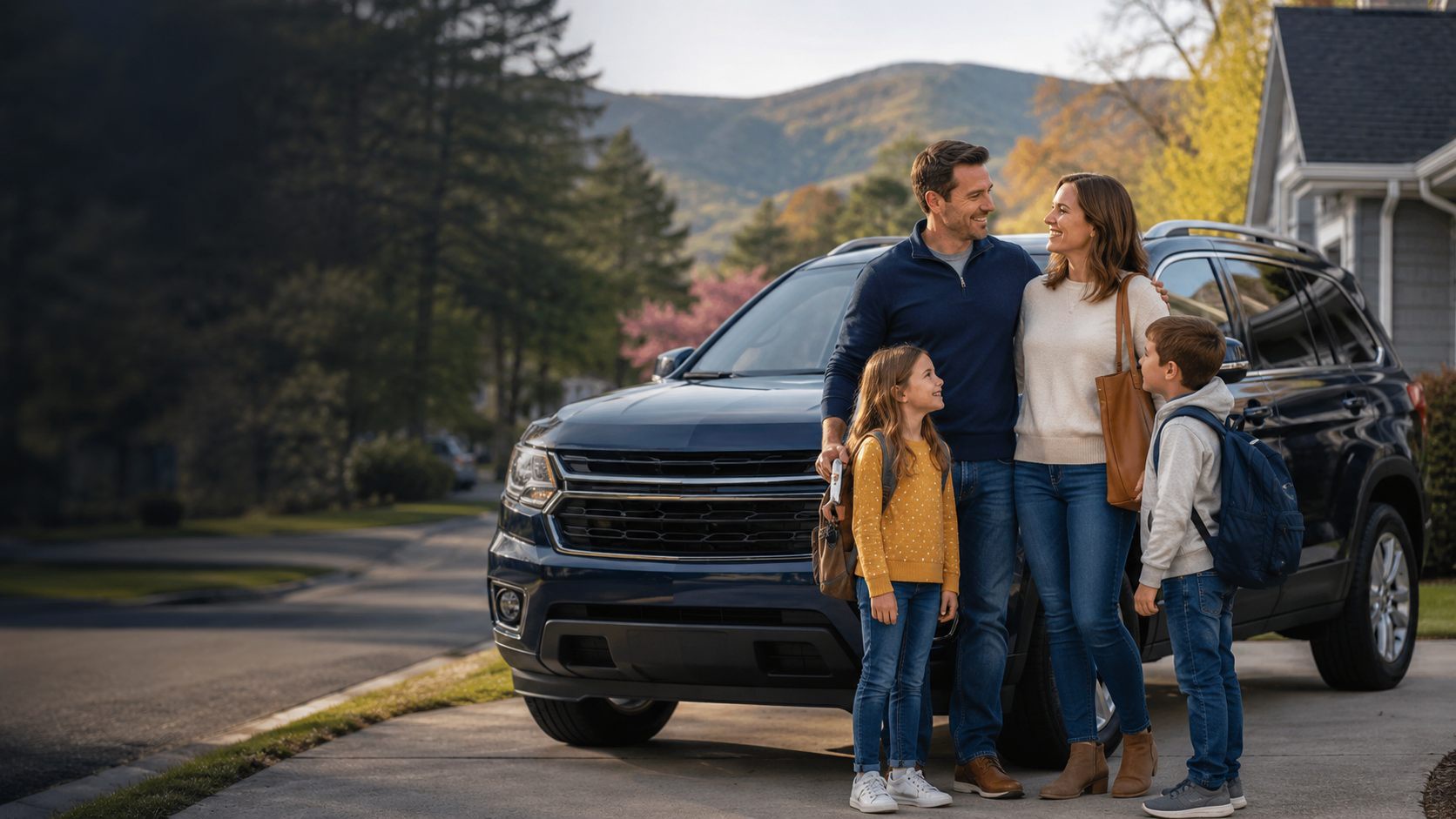 North Carolina family standing beside their vehicle before using the free VIN decoder