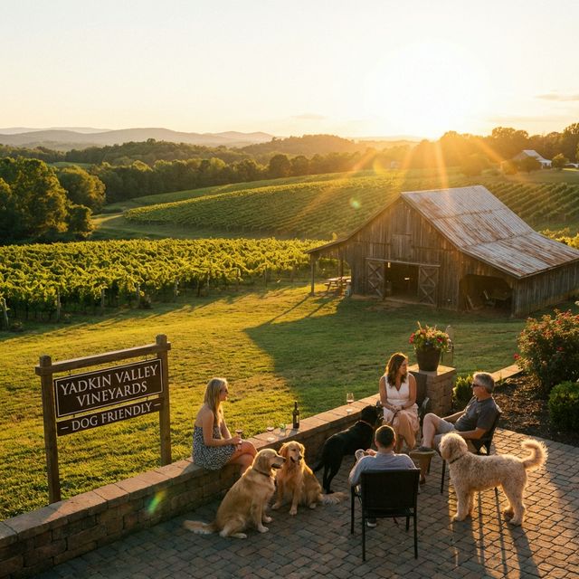 Round Peak Vineyards rolling hills at sunset